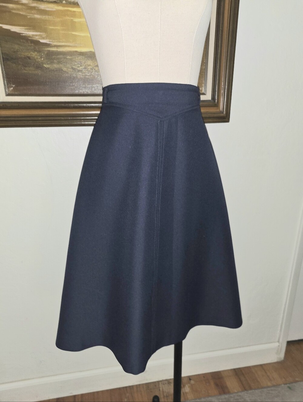 Vintage 1960s 1970s High Rise A-Line Navy Blue Skirt From College Town
